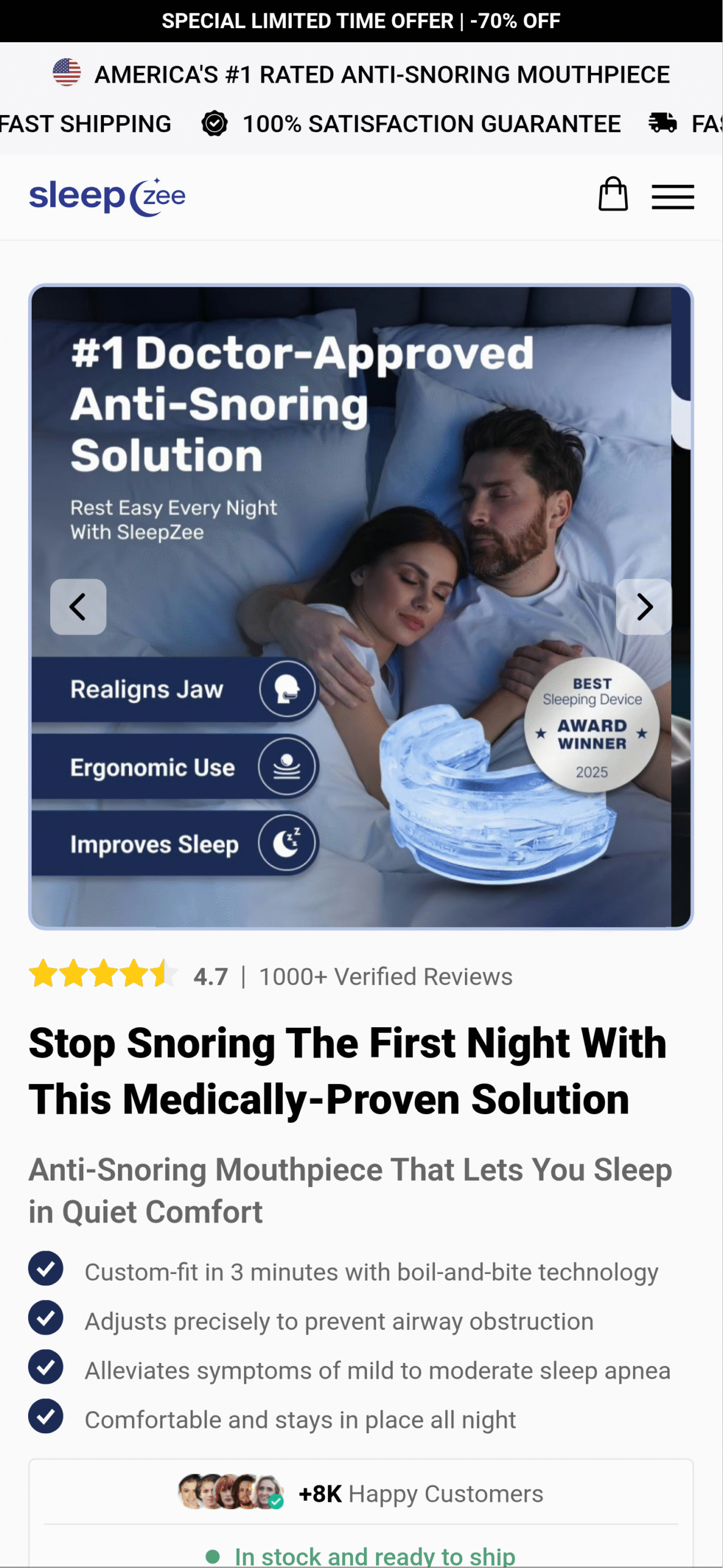 SleepZee anti-snoring mouthpiece